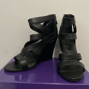 Strappy black wedges